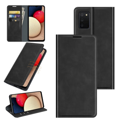 Retro-skin Magnetic Suction Leather Case with Holder & Card Slots & Wallet, Compatible with Galaxy A03s 166mm