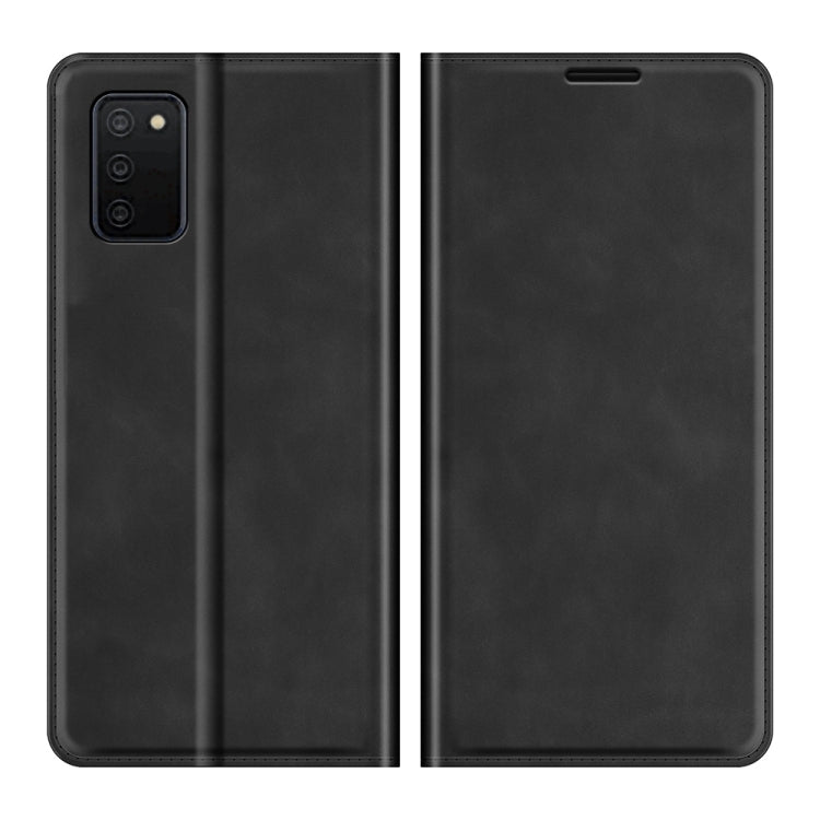 Retro-skin Magnetic Suction Leather Case with Holder & Card Slots & Wallet, Compatible with Galaxy A03s 166mm