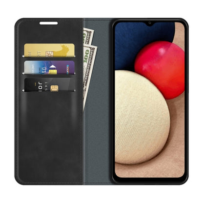 Retro-skin Magnetic Suction Leather Case with Holder & Card Slots & Wallet, Compatible with Galaxy A03s 166mm