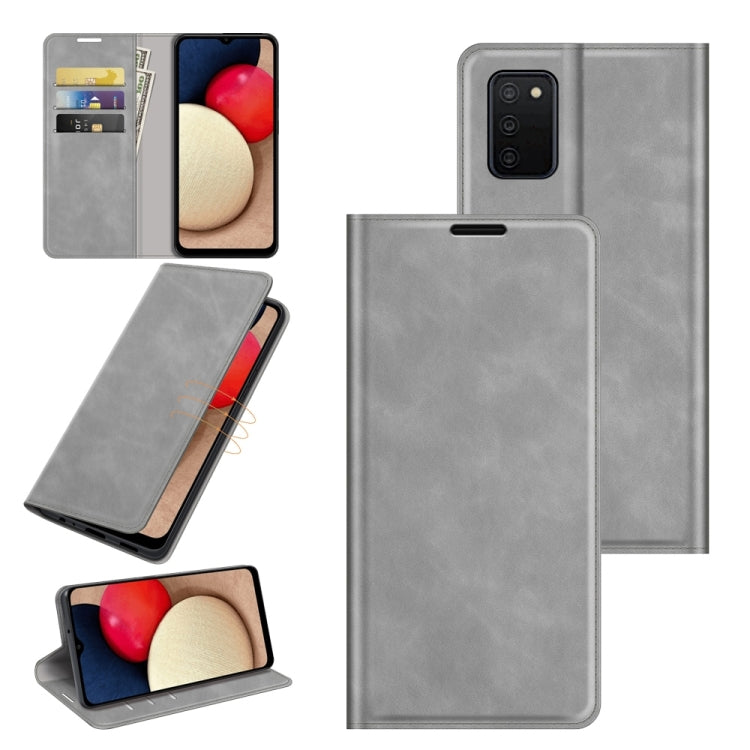 Retro-skin Magnetic Suction Leather Case with Holder & Card Slots & Wallet, Compatible with Galaxy A03s 166mm