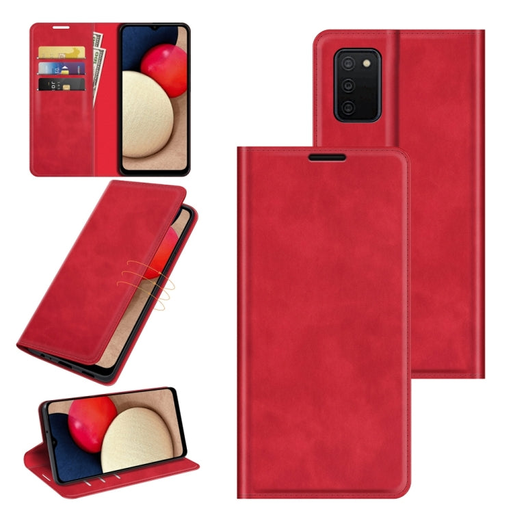 Retro-skin Magnetic Suction Leather Case with Holder & Card Slots & Wallet, Compatible with Galaxy A03s 166mm