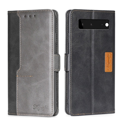 Retro Texture Contrast Color Buckle Horizontal Flip Leather Phone Case with Holder, Compatible with Google Pixel 6