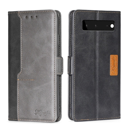 Retro Texture Contrast Color Buckle Horizontal Flip Leather Phone Case with Holder, Compatible with Google Pixel 6