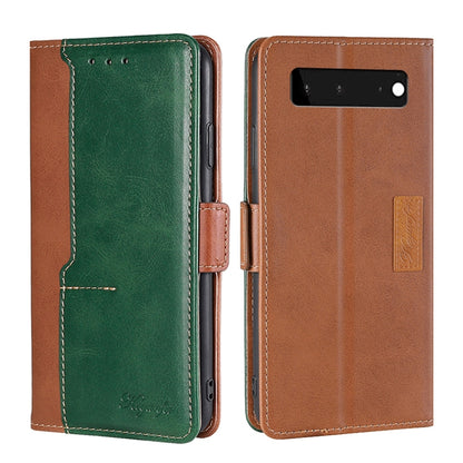 Retro Texture Contrast Color Buckle Horizontal Flip Leather Phone Case with Holder, Compatible with Google Pixel 6