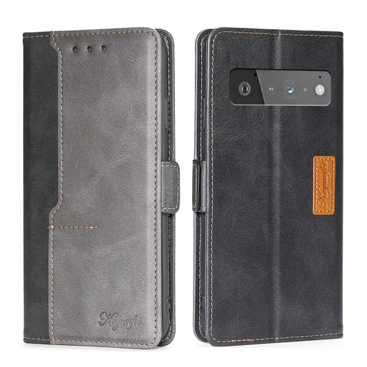 Retro Texture Contrast Color Buckle Horizontal Flip Leather Phone Case with Holder, Compatible with Google Pixel 6 Pro
