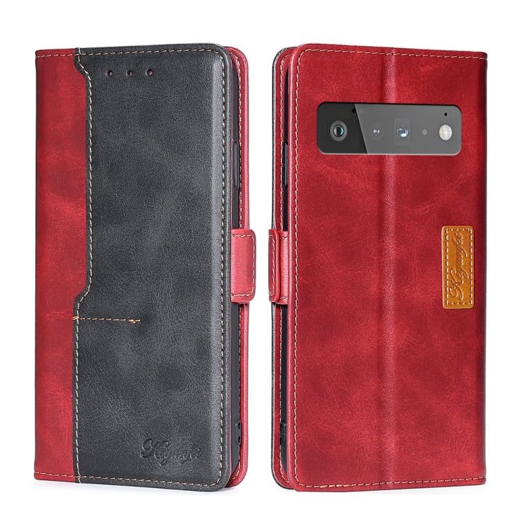Retro Texture Contrast Color Buckle Horizontal Flip Leather Phone Case with Holder, Compatible with Google Pixel 6 Pro