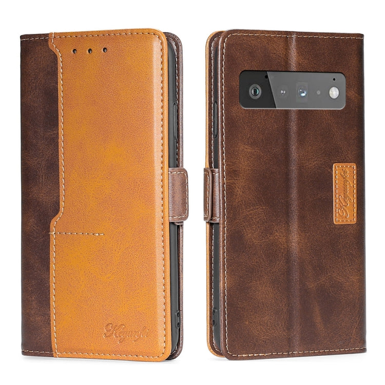 Retro Texture Contrast Color Buckle Horizontal Flip Leather Phone Case with Holder, Compatible with Google Pixel 6 Pro