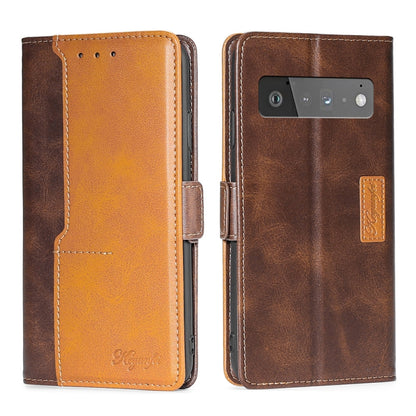 Retro Texture Contrast Color Buckle Horizontal Flip Leather Phone Case with Holder, Compatible with Google Pixel 6 Pro