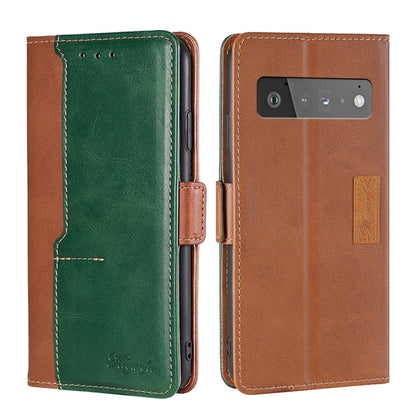 Retro Texture Contrast Color Buckle Horizontal Flip Leather Phone Case with Holder, Compatible with Google Pixel 6 Pro