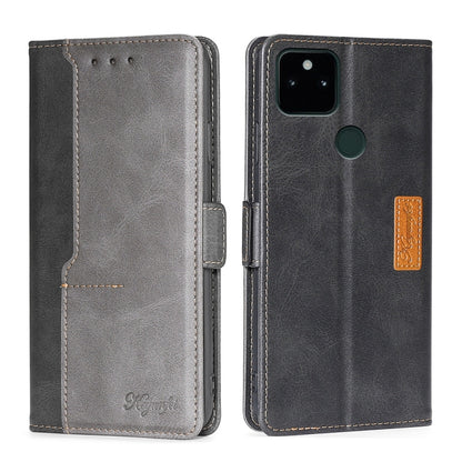 Retro Texture Contrast Color Buckle Horizontal Flip Leather Phone Case with Holder, Compatible with Google Pixel 5a 5G