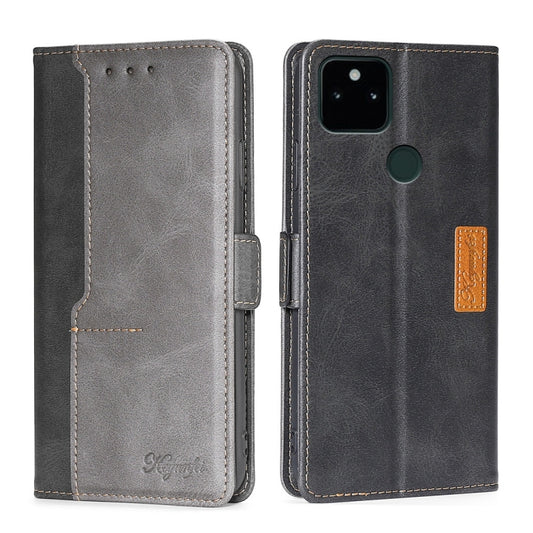 Retro Texture Contrast Color Buckle Horizontal Flip Leather Phone Case with Holder, Compatible with Google Pixel 5a 5G
