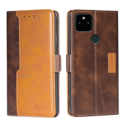 Retro Texture Contrast Color Buckle Horizontal Flip Leather Phone Case with Holder, Compatible with Google Pixel 5a 5G