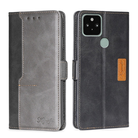 Retro Texture Contrast Color Buckle Horizontal Flip Leather Phone Case with Holder, Compatible with Google Pixel 5