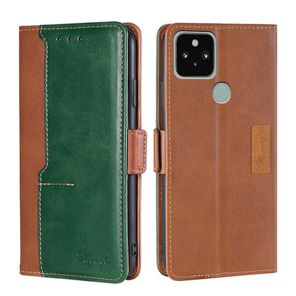 Retro Texture Contrast Color Buckle Horizontal Flip Leather Phone Case with Holder, Compatible with Google Pixel 5