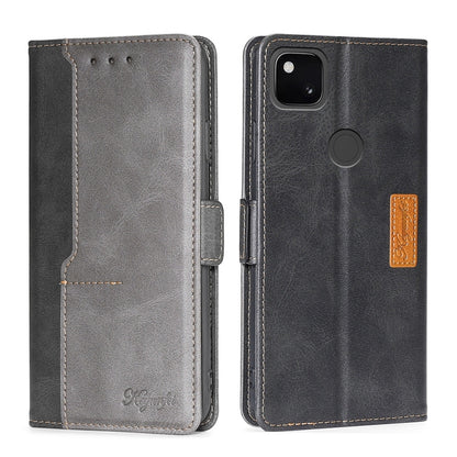 Retro Texture Contrast Color Buckle Horizontal Flip Leather Phone Case with Holder, Compatible with Google Pixel 4a