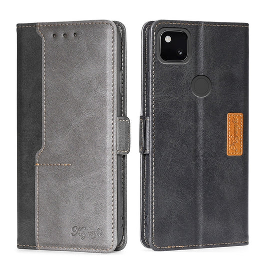 Retro Texture Contrast Color Buckle Horizontal Flip Leather Phone Case with Holder, Compatible with Google Pixel 4a