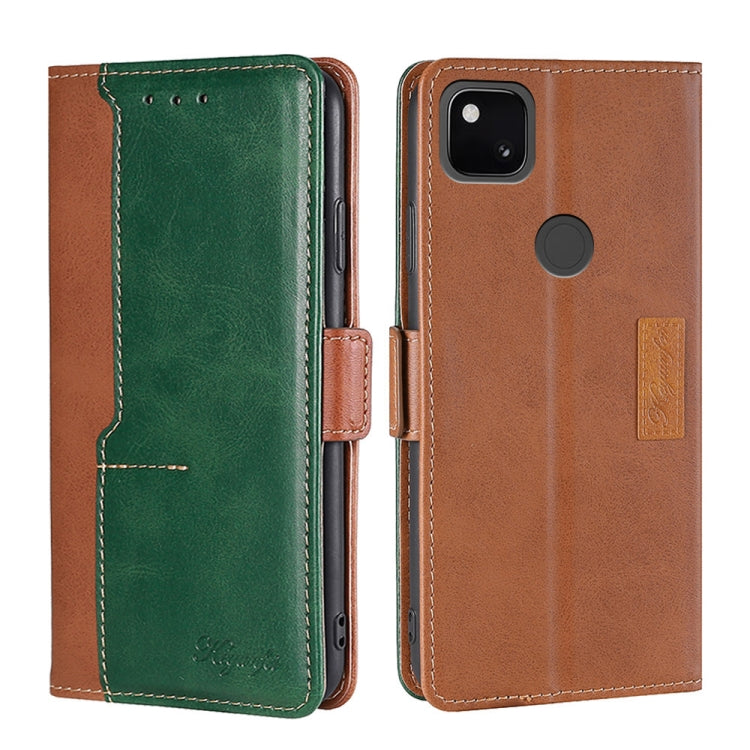 Retro Texture Contrast Color Buckle Horizontal Flip Leather Phone Case with Holder, Compatible with Google Pixel 4a