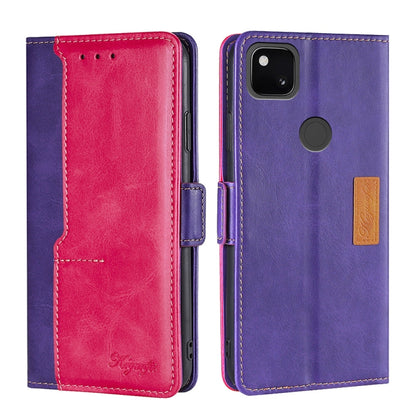 Retro Texture Contrast Color Buckle Horizontal Flip Leather Phone Case with Holder, Compatible with Google Pixel 4a