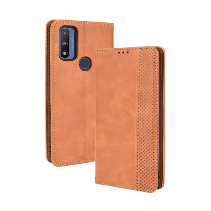 Magnetic Buckle Retro Crazy Horse Texture Horizontal Flip Phone Leather Case with Holder & Card Slots & Photo Frame, Compatible with Motorola G Pure