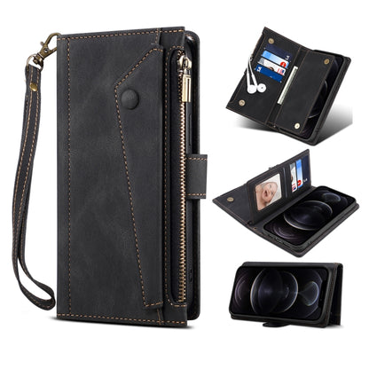 Retro Frosted Leather Phone Case with Holder & Card Slot & Wallet & Zipper Pocket & Lanyard, Compatible with Google Pixel 6 Pro