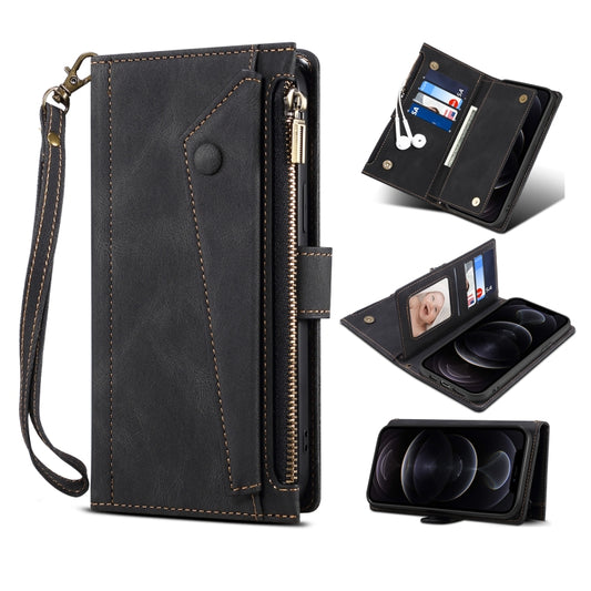 Retro Frosted Leather Phone Case with Holder & Card Slot & Wallet & Zipper Pocket & Lanyard, Compatible with Google Pixel 6 Pro