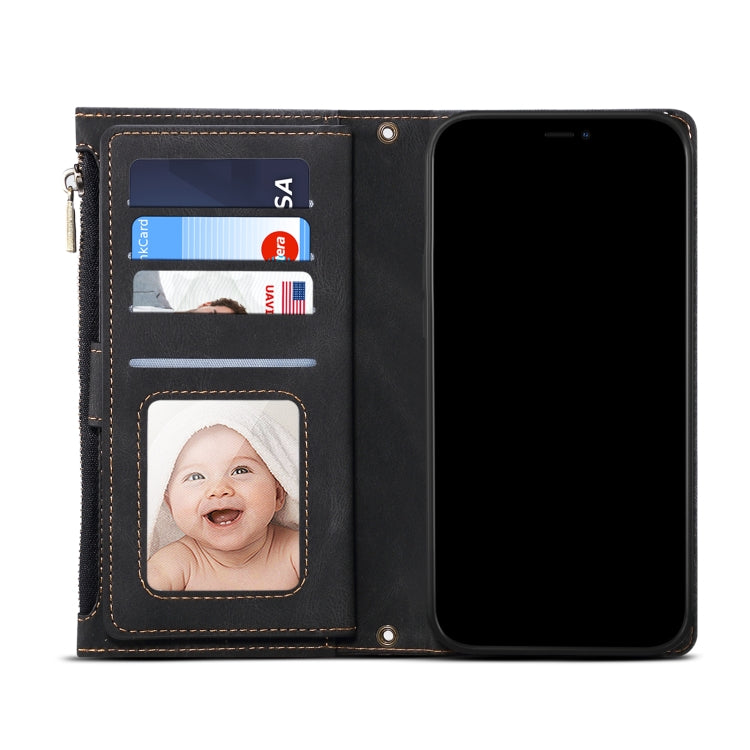 Retro Frosted Leather Phone Case with Holder & Card Slot & Wallet & Zipper Pocket & Lanyard, Compatible with Google Pixel 6 Pro