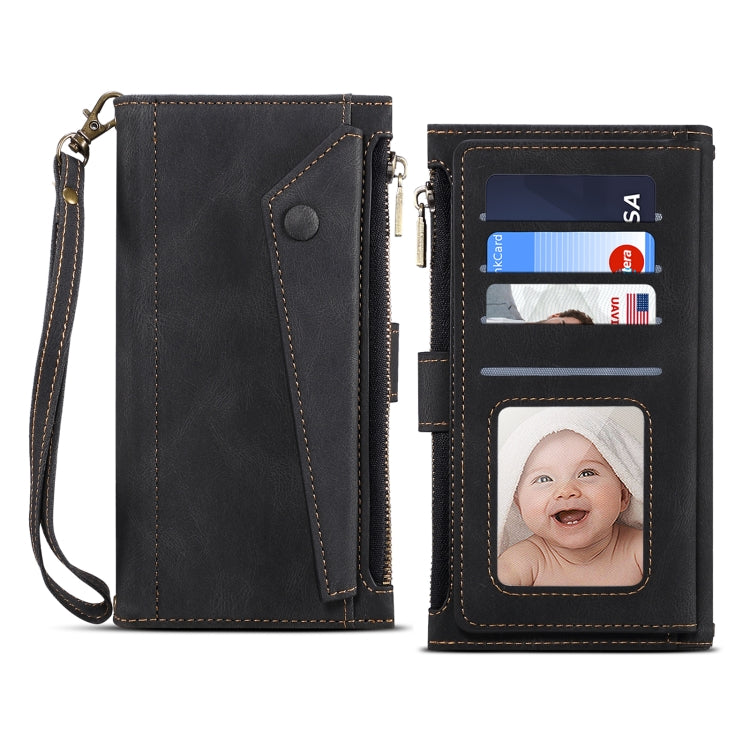Retro Frosted Leather Phone Case with Holder & Card Slot & Wallet & Zipper Pocket & Lanyard, Compatible with Google Pixel 6 Pro
