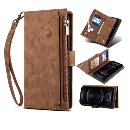 Retro Frosted Leather Phone Case with Holder & Card Slot & Wallet & Zipper Pocket & Lanyard, Compatible with Google Pixel 6 Pro