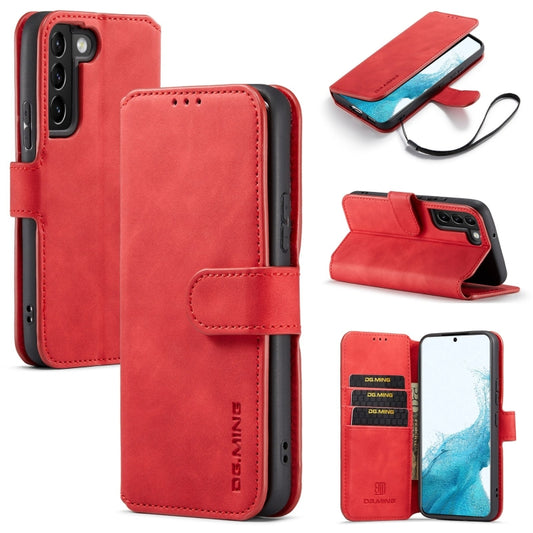 DG.MING Retro Oil Side Horizontal Flip Leather Case with Holder & Card Slots & Wallet, Compatible with Samsung Galaxy S22