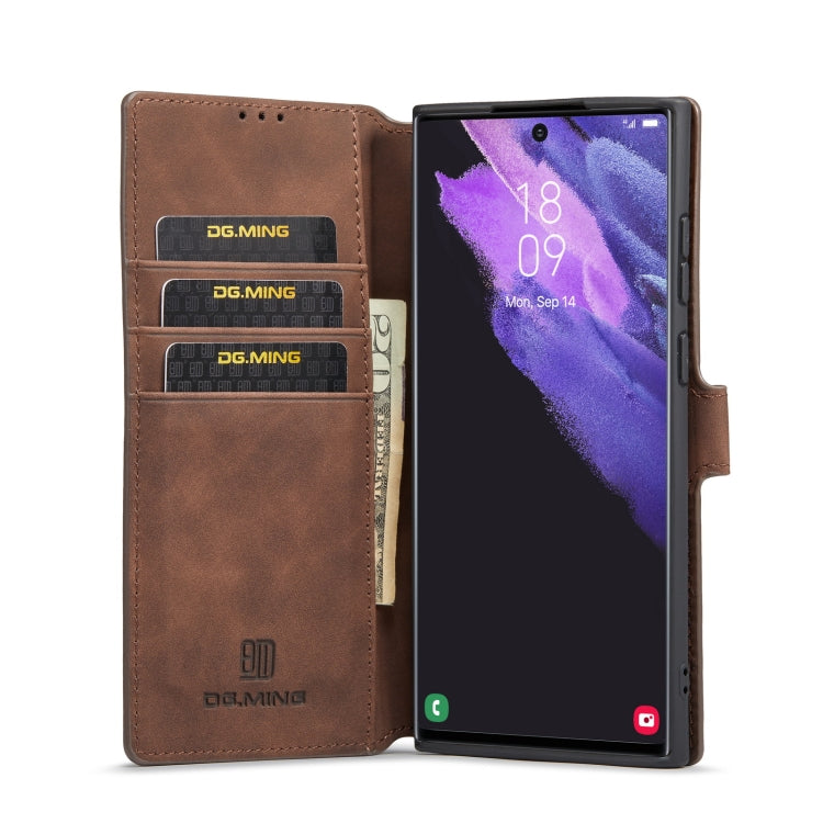 DG.MING Retro Oil Side Horizontal Flip Leather Case with Holder & Card Slots & Wallet, Compatible with Samsung Galaxy S22 Ultra