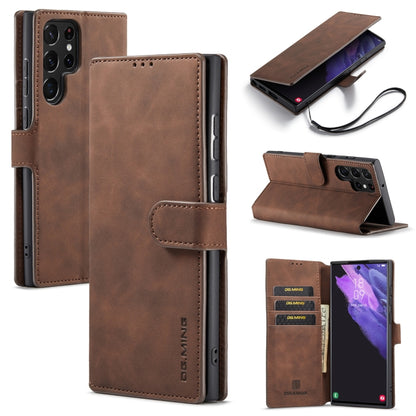 DG.MING Retro Oil Side Horizontal Flip Leather Case with Holder & Card Slots & Wallet, Compatible with Samsung Galaxy S22 Ultra