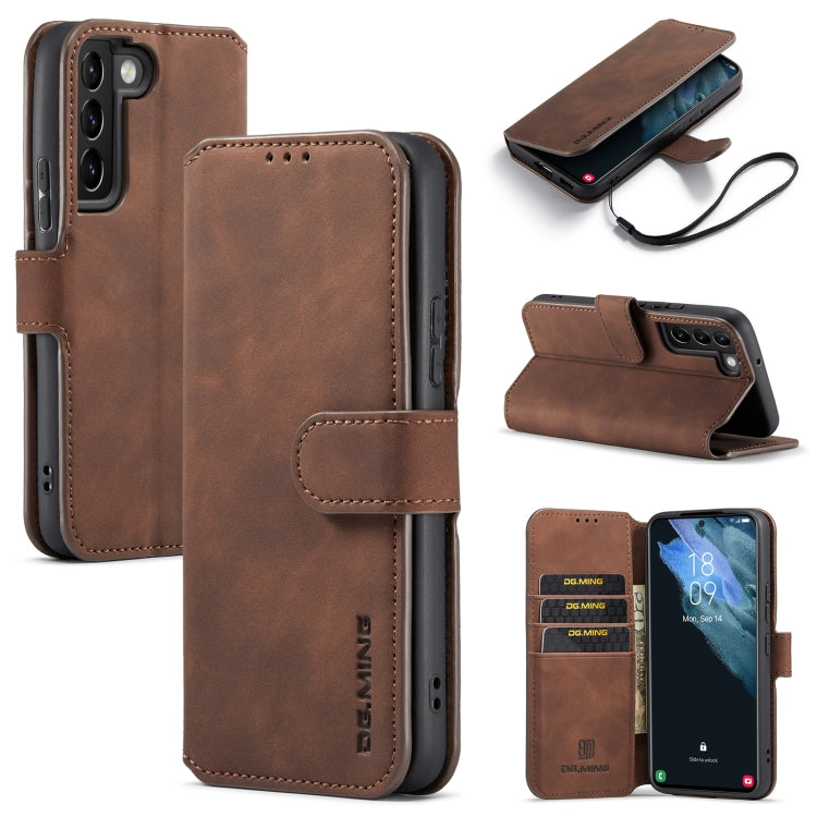 DG.MING Retro Oil Side Horizontal Flip Leather Case with Holder & Card Slots & Wallet, Compatible with Samsung Galaxy S22+