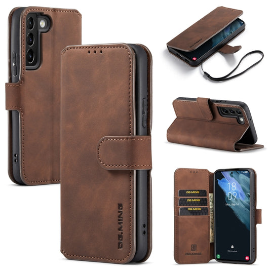 DG.MING Retro Oil Side Horizontal Flip Leather Case with Holder & Card Slots & Wallet, Compatible with Samsung Galaxy S22+