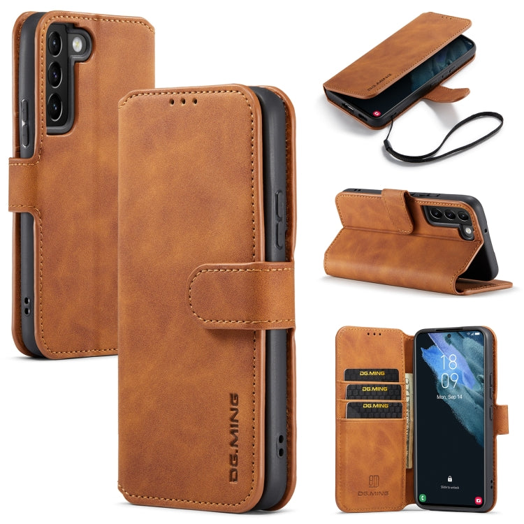 DG.MING Retro Oil Side Horizontal Flip Leather Case with Holder & Card Slots & Wallet, Compatible with Samsung Galaxy S22+