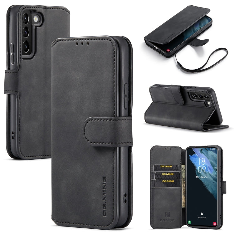 DG.MING Retro Oil Side Horizontal Flip Leather Case with Holder & Card Slots & Wallet, Compatible with Samsung Galaxy S22+