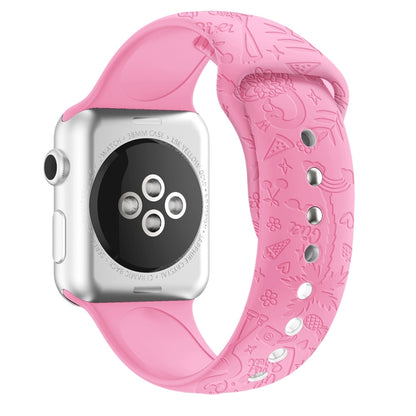 Flamingo Embossing Silicone Watchband Compatible with Apple Watch Series, 7 41mm / 6&SE&5&4 40mm / 3&2&1 38mm