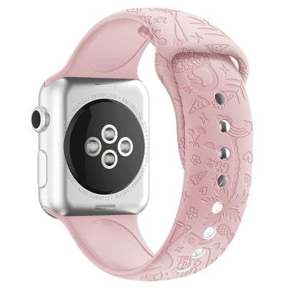 Flamingo Embossing Silicone Watchband Compatible with Apple Watch Series, 7 41mm / 6&SE&5&4 40mm / 3&2&1 38mm