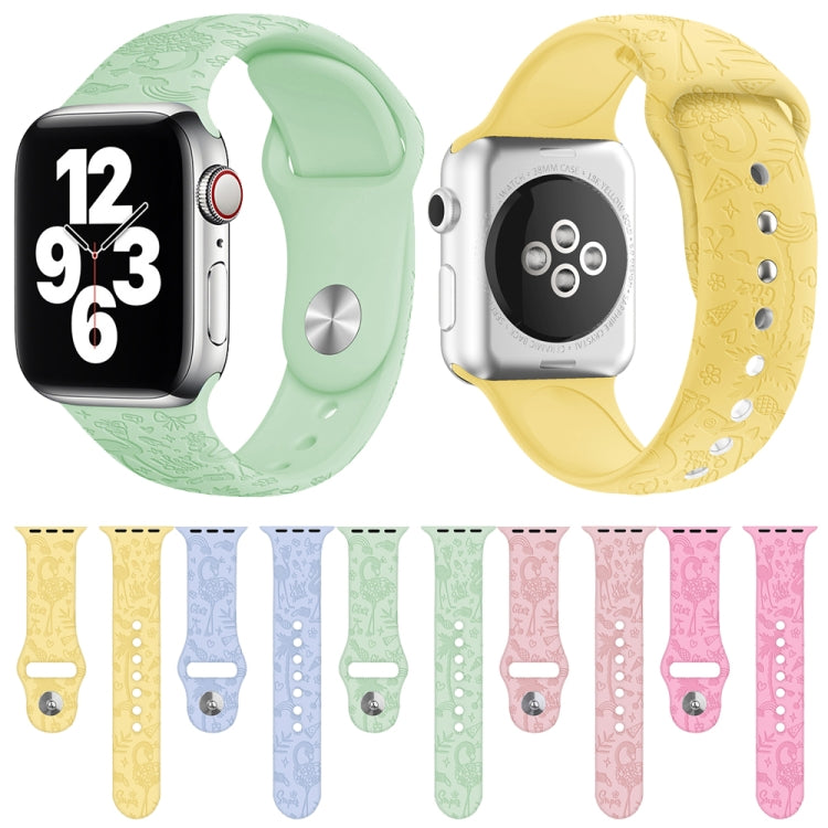 Flamingo Embossing Silicone Watchband Compatible with Apple Watch Series, 7 41mm / 6&SE&5&4 40mm / 3&2&1 38mm
