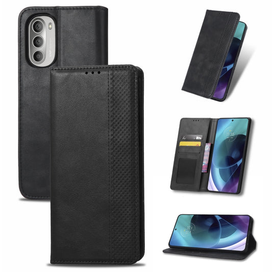 Magnetic Buckle Retro Crazy Horse Leather Phone Case, Compatible with Motorola Moto G52j 5G