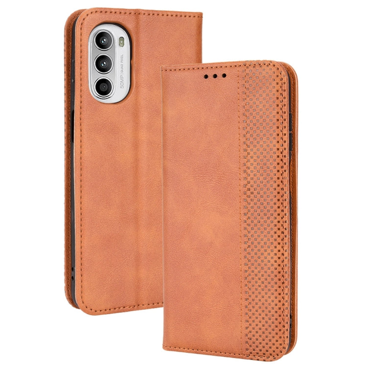 Magnetic Buckle Retro Crazy Horse Leather Phone Case, Compatible with Motorola Moto G71s/G82 5G/G52 4G