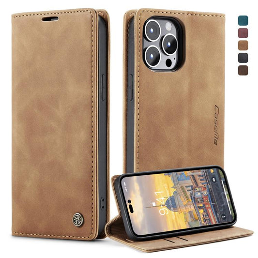 CaseMe-013 Multifunctional Retro Frosted Leather Phone Case, Compatible with iPhone 14 Pro