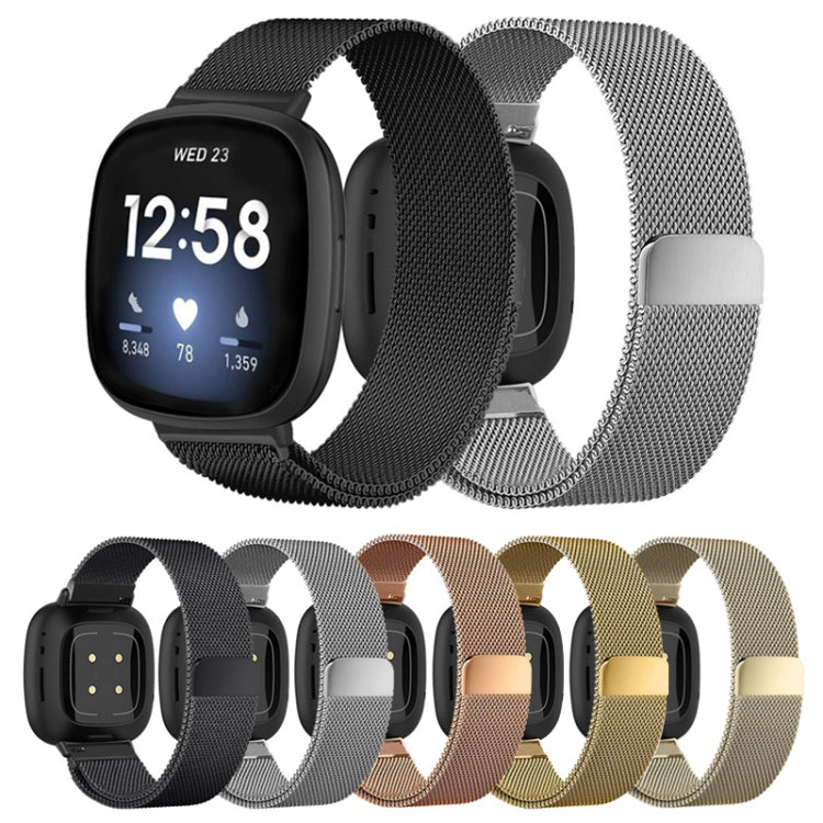 20mm Milanese Magnetic Metal Split Buckle Watch Band, Compatible with Fitbit Versa 4 / Versa 3