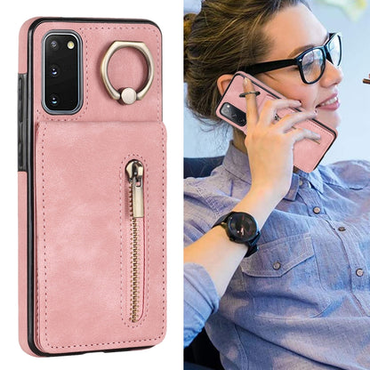 Retro Ring and Zipper RFID Card Slot Phone Case, For Samsung Galaxy S20