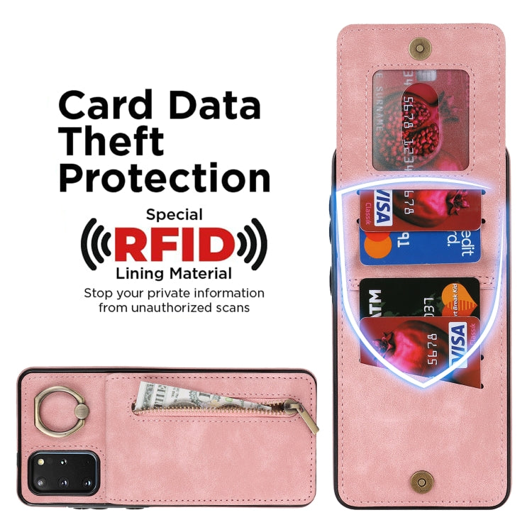 Retro Ring and Zipper RFID Card Slot Phone Case, For Samsung Galaxy S20+