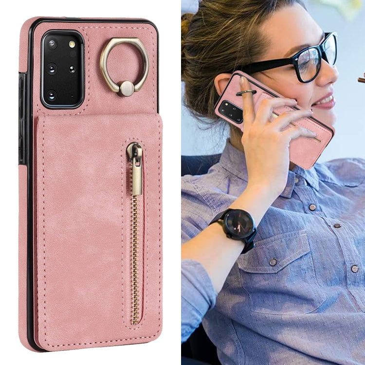 Retro Ring and Zipper RFID Card Slot Phone Case, For Samsung Galaxy S20+