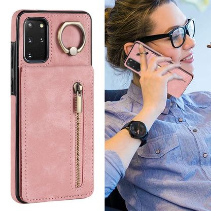 Retro Ring and Zipper RFID Card Slot Phone Case, For Samsung Galaxy S20+