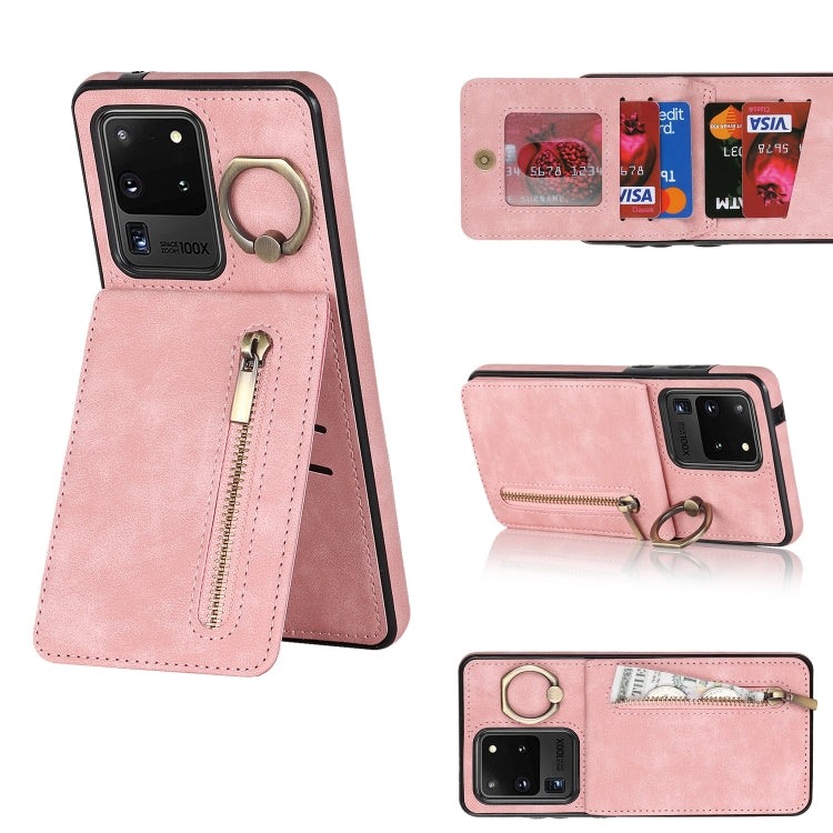 Retro Ring and Zipper RFID Card Slot Phone Case, For Samsung Galaxy S20 Ultra