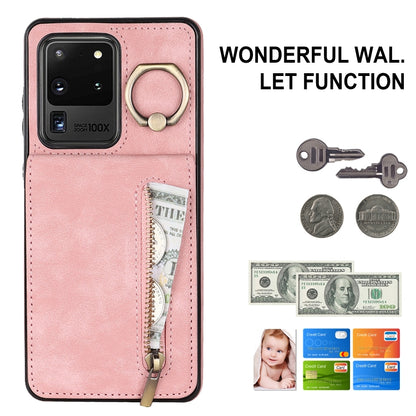 Retro Ring and Zipper RFID Card Slot Phone Case, For Samsung Galaxy S20 Ultra