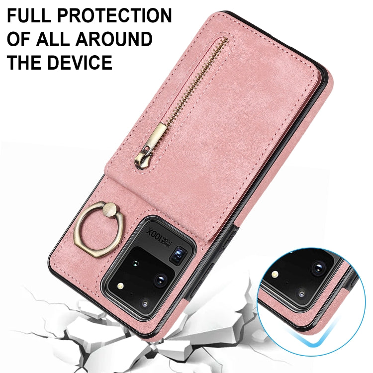 Retro Ring and Zipper RFID Card Slot Phone Case, For Samsung Galaxy S20 Ultra