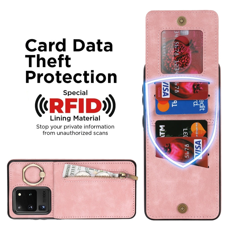 Retro Ring and Zipper RFID Card Slot Phone Case, For Samsung Galaxy S20 Ultra